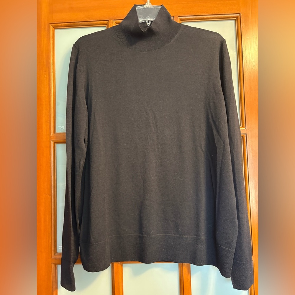 Lafayette 148 New York Navy Blue Split Neck Mock Turtleneck Sweater XL